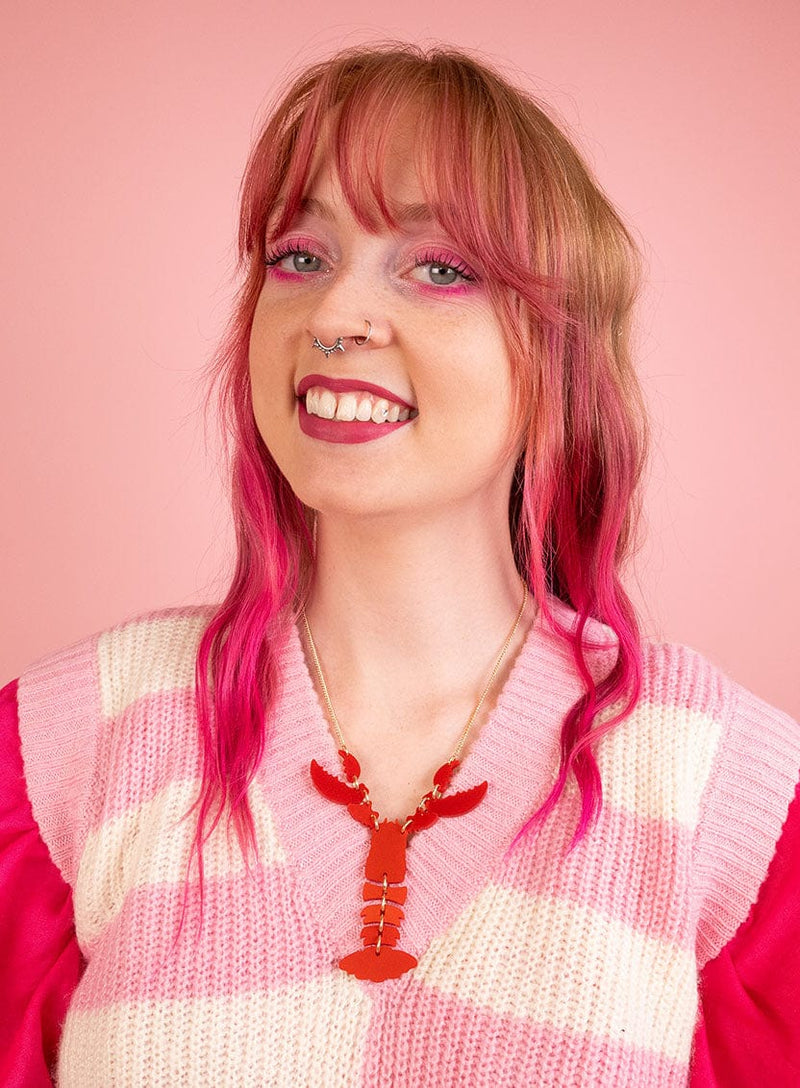 Lobster Necklace made from Ruby Shimmer acrylic