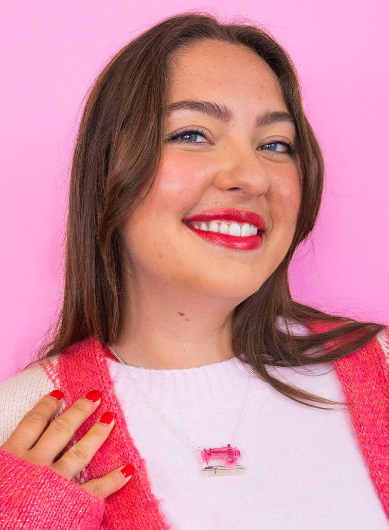 Mini Sewing Machine Necklace - Recycled Pearl Pink