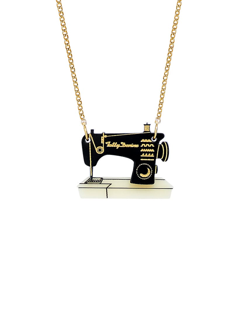 Black Sewing Machine Necklace made from recycled acrylic