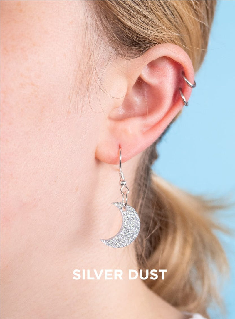 Tatty Devine Moon Charm Earrings Silver Dust