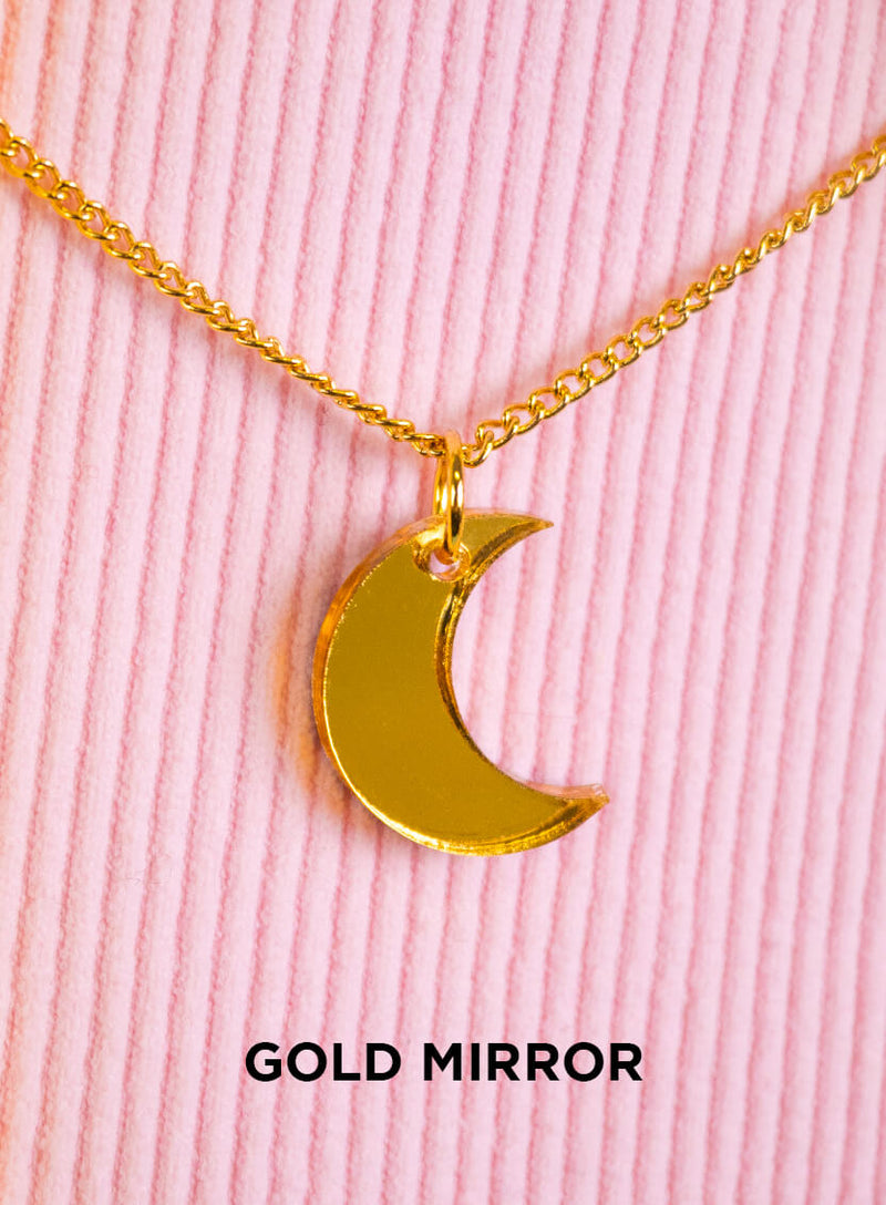 Small Moon Necklace made from gold mirror acrylic