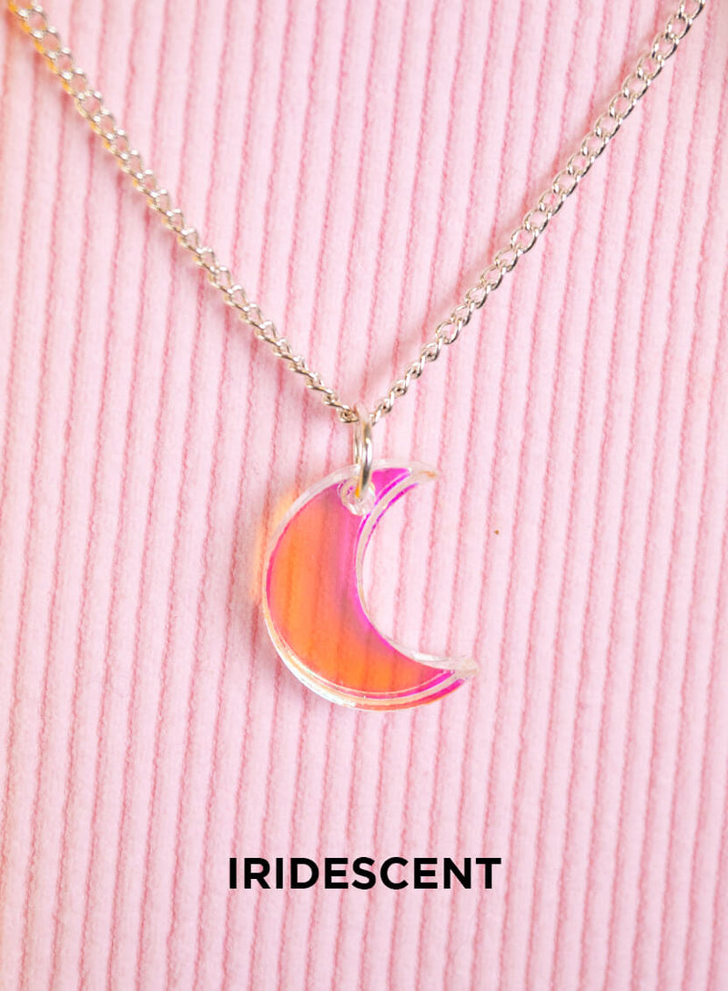 Small Moon Necklace made from iridescent acrylic