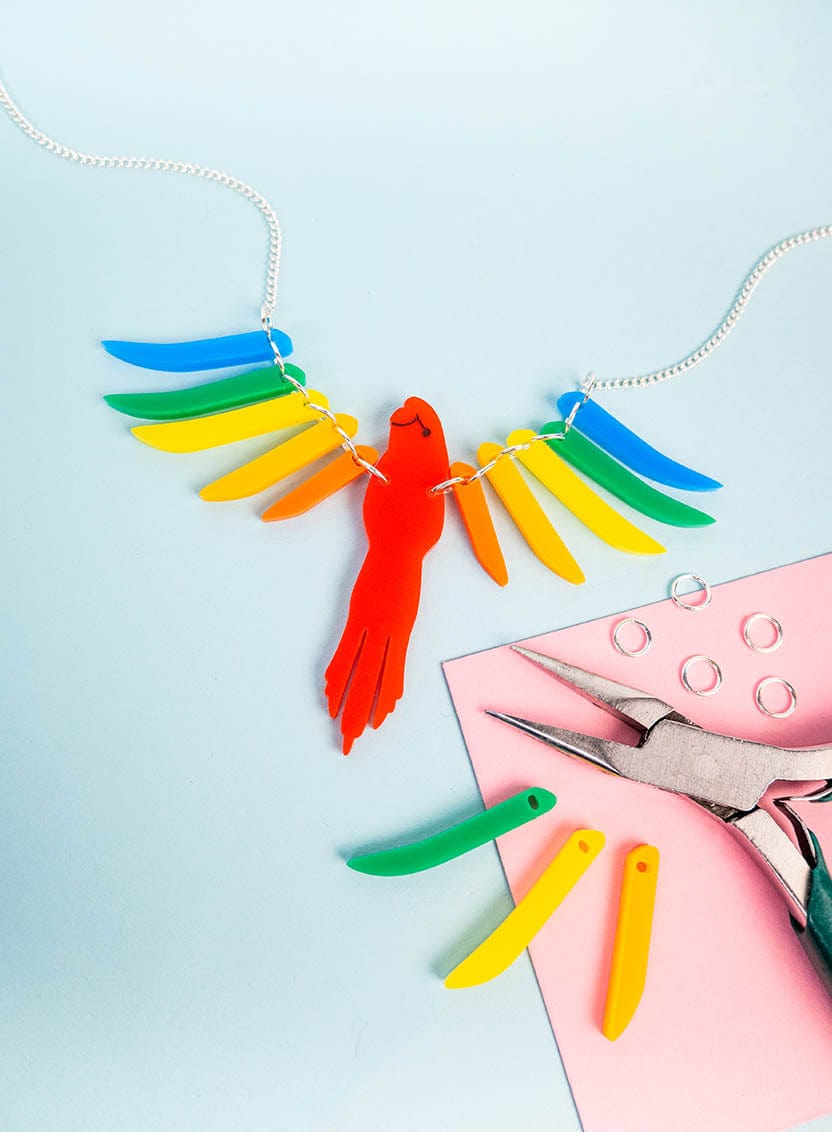 Tatty Devine Parakeet Necklace Kit - Recycled Rainbow - Silver Chain