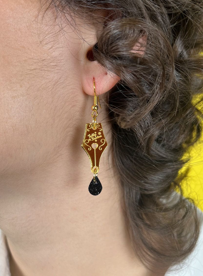 Gold Mirror Acrylic Pen Nib Earrings