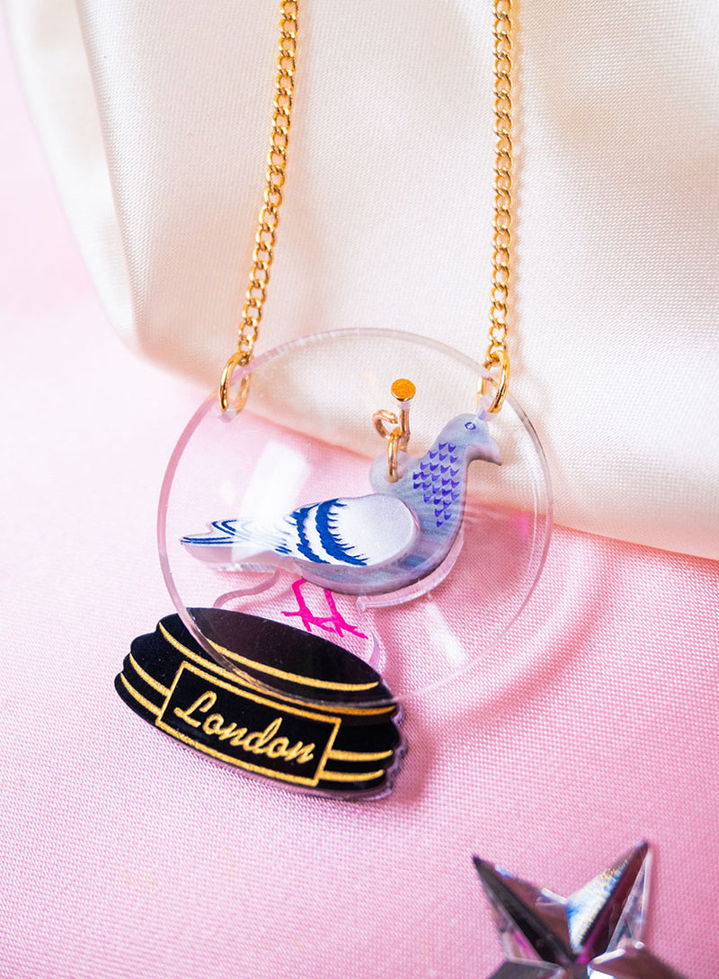 London Pigeon Snow Globe Necklace