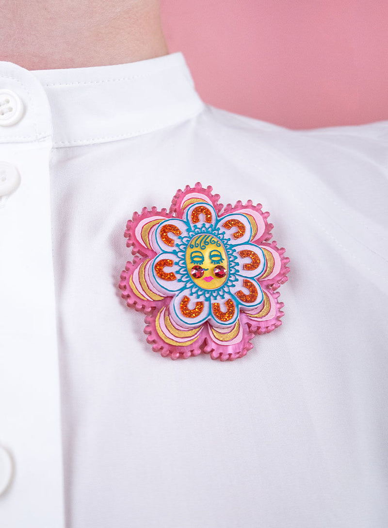 Pink Ancestor Flower Brooch