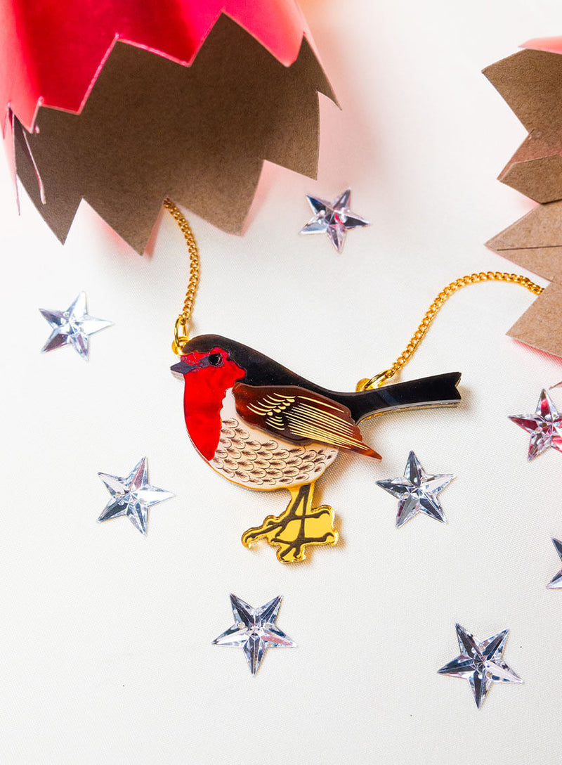 Christmas Robin Redbreast Necklace made from acrylic