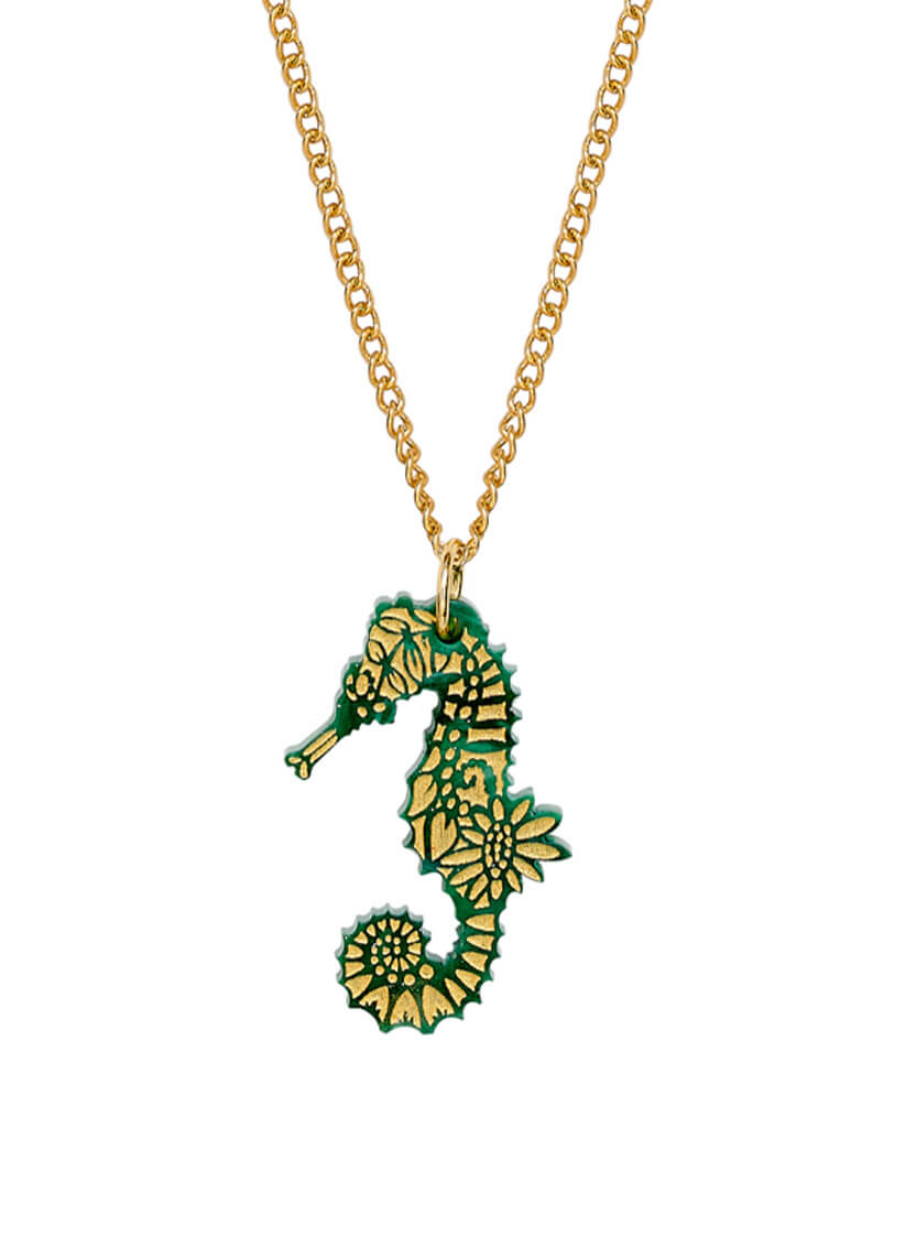 Seahorse Pendant - Green Pearl