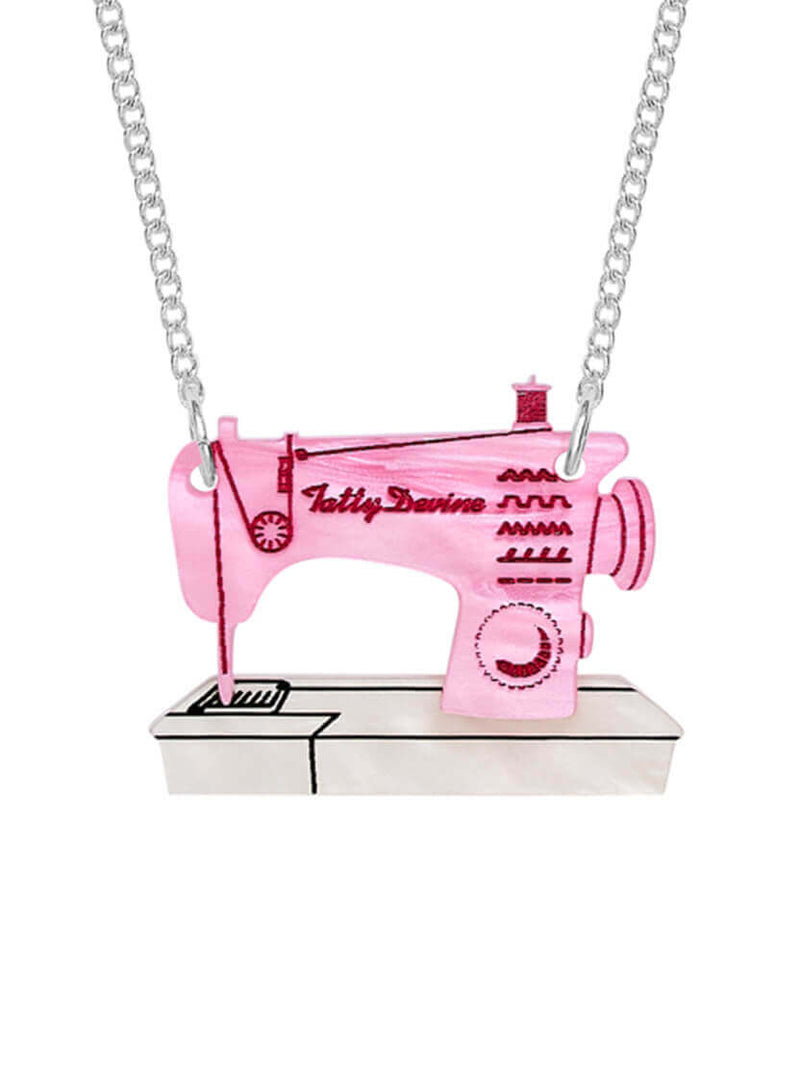 Mini Sewing Machine Necklace - Recycled Pearl Pink