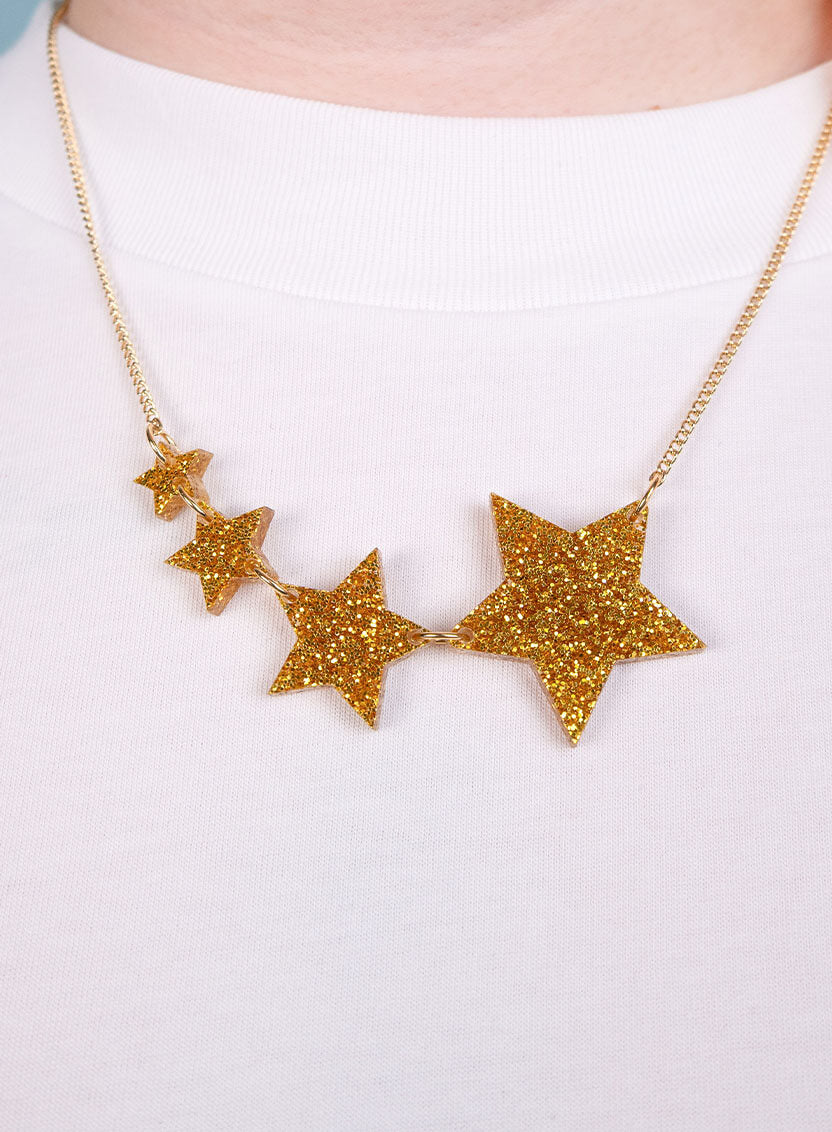 Graduating Shooting Star Necklace in Glitter Gold Acrylic