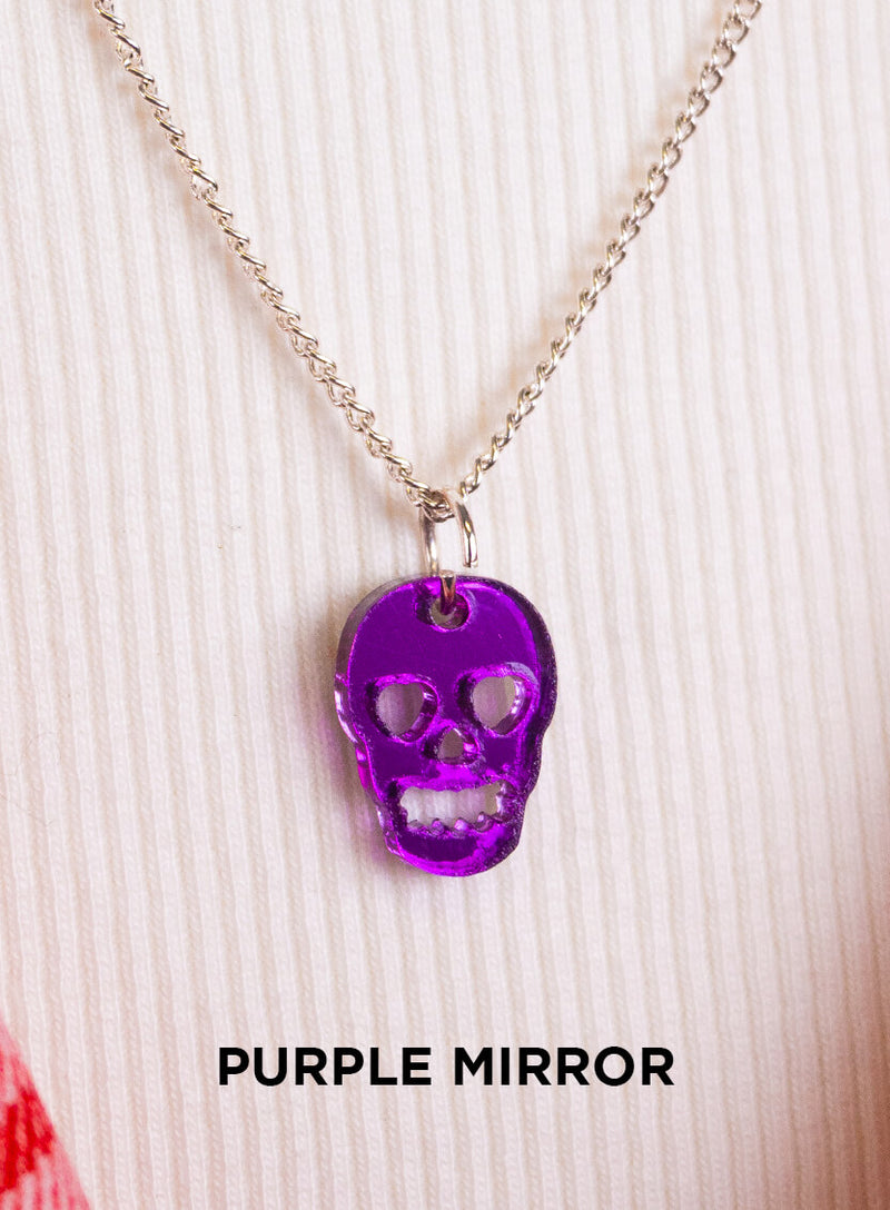 Small Skull Necklace made from purple mirror acrylic