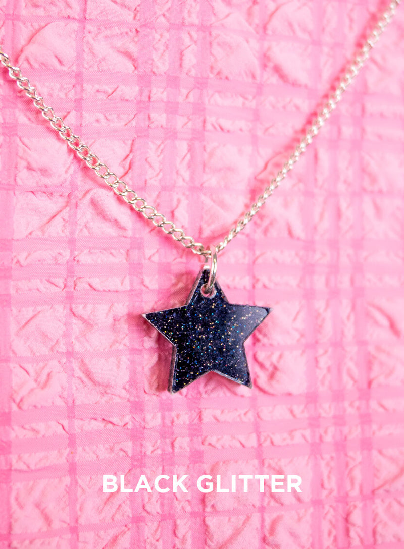 Small Star Pendant Necklace made from black glitter acrylic
