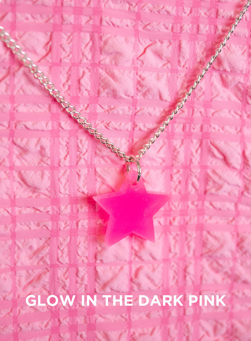 Small Star Pendant Necklace made from glow in the dark pink acrylic