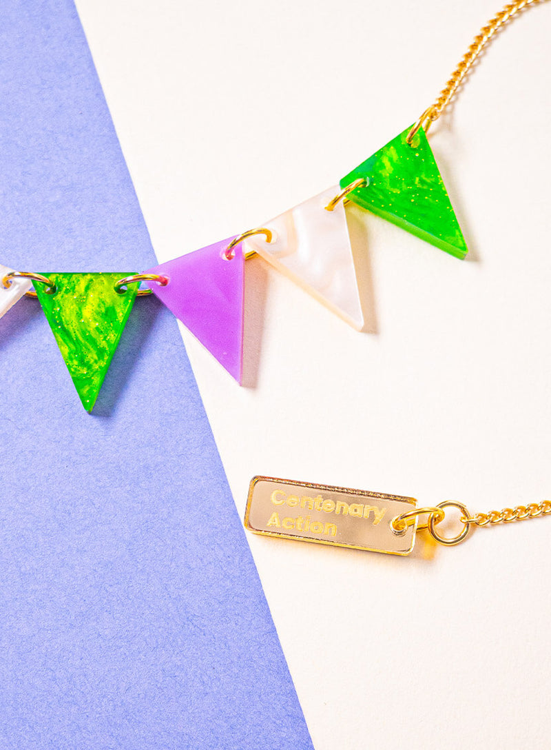 Suffragette Bunting Necklace - Pearl