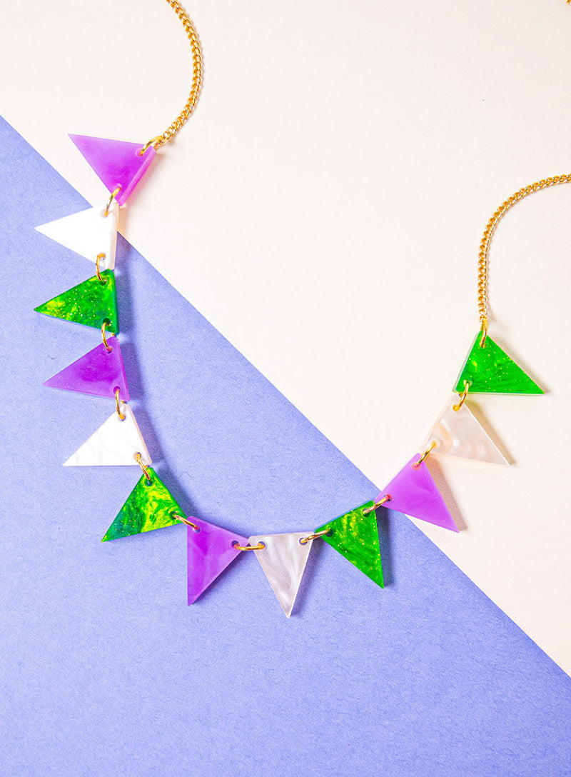 Suffragette Bunting Necklace - Pearl