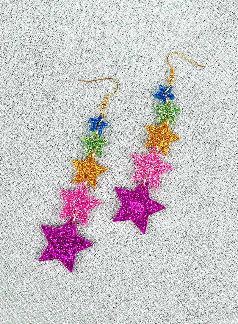 Graduating mutlicolour glitter star drop earrings