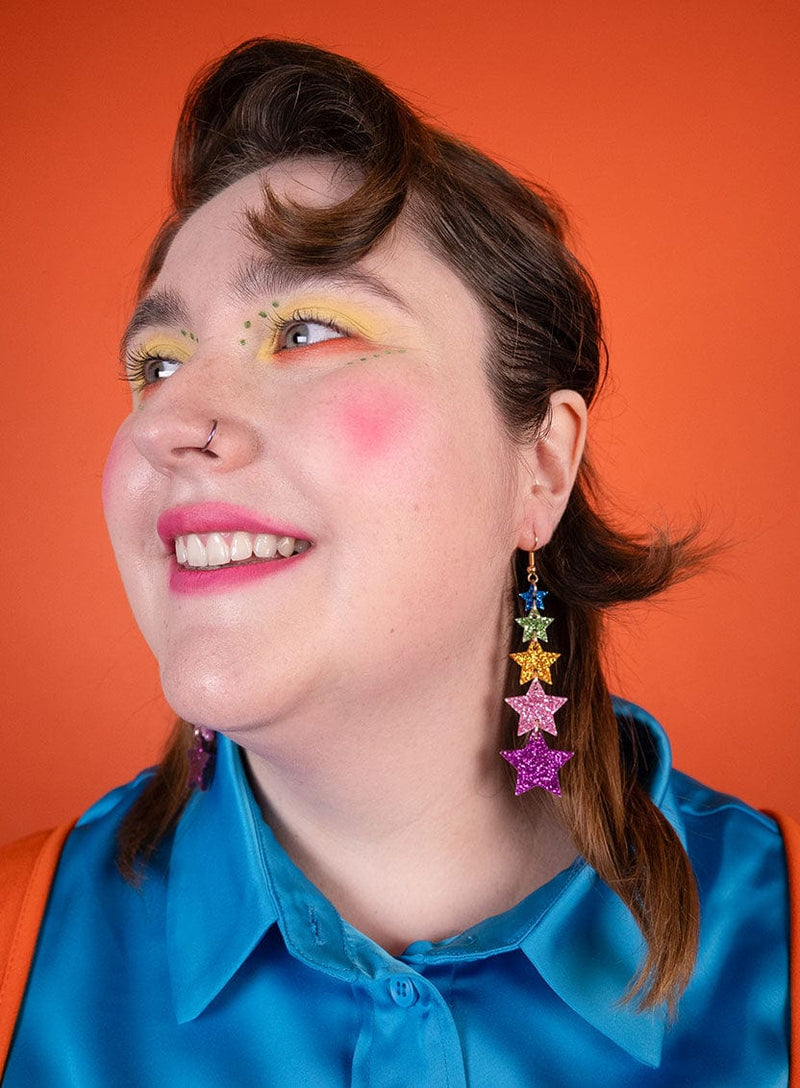 Graduating mutlicolour glitter star drop earrings