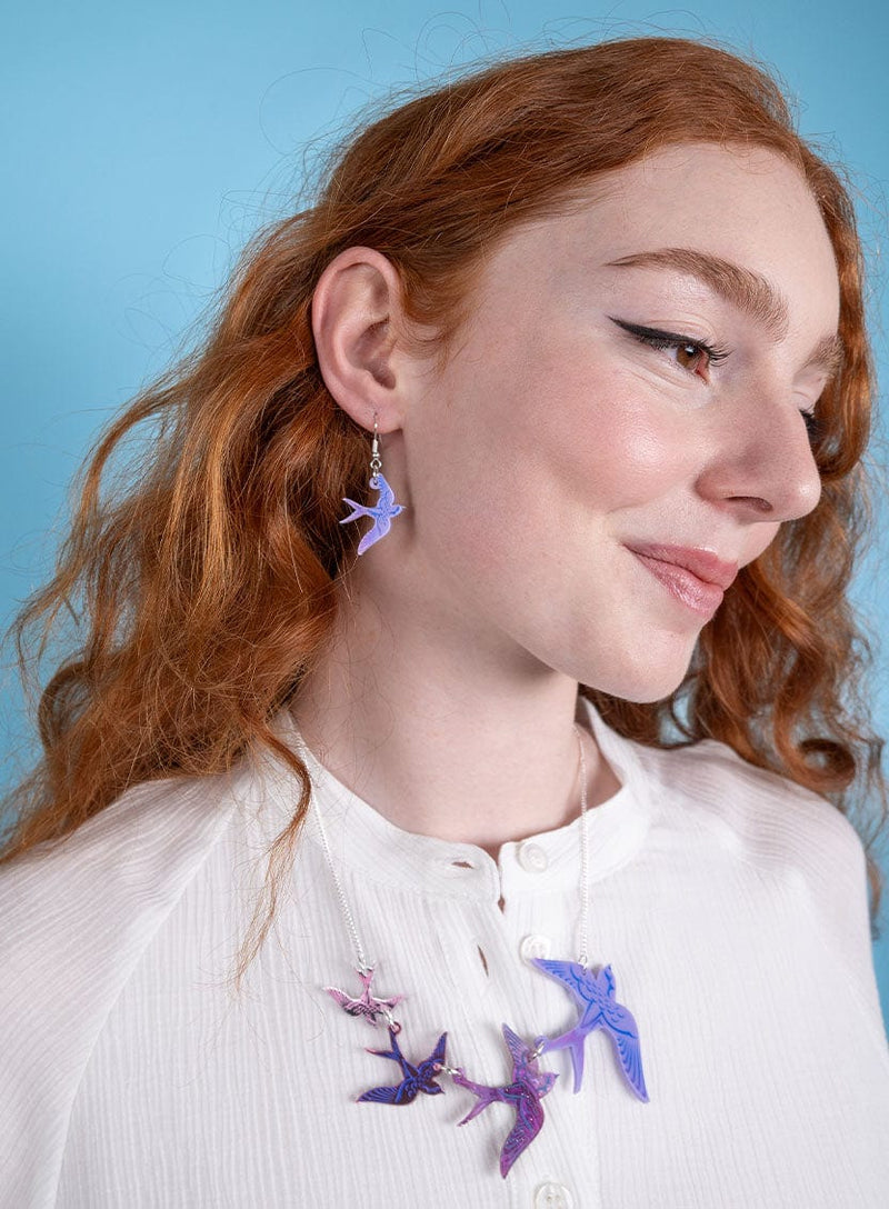 Tatty Devine Swoop of Swallows Necklace - Purple