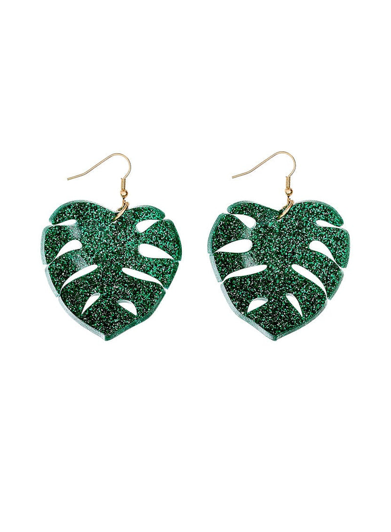 Tatty Devine Tropical Leaves Earrings - Glitter Green