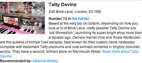 Time Out name Tatty Devine one of The 100 Best Shops in London