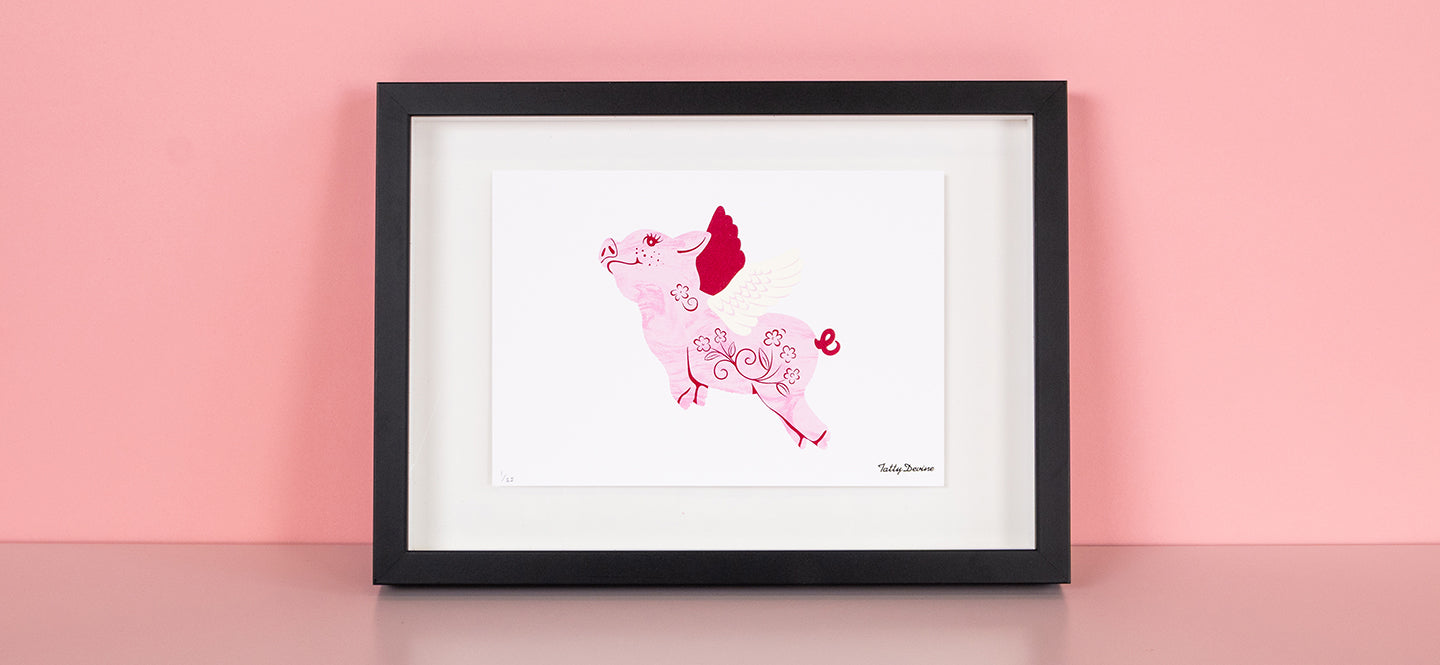 Pigs Might Fly art print in frame.