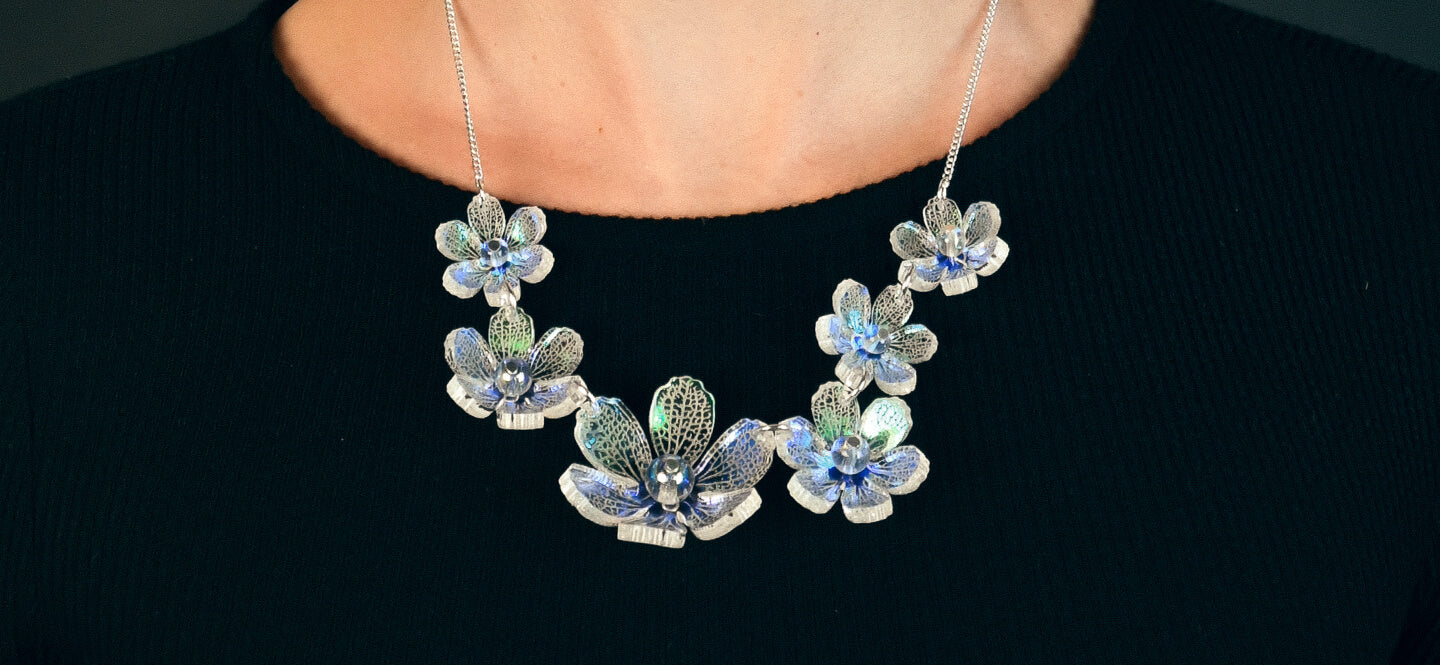 Skeleton Flower Necklace by Tatty Devine. Part of the Ghost World Halloween jewellery collection.