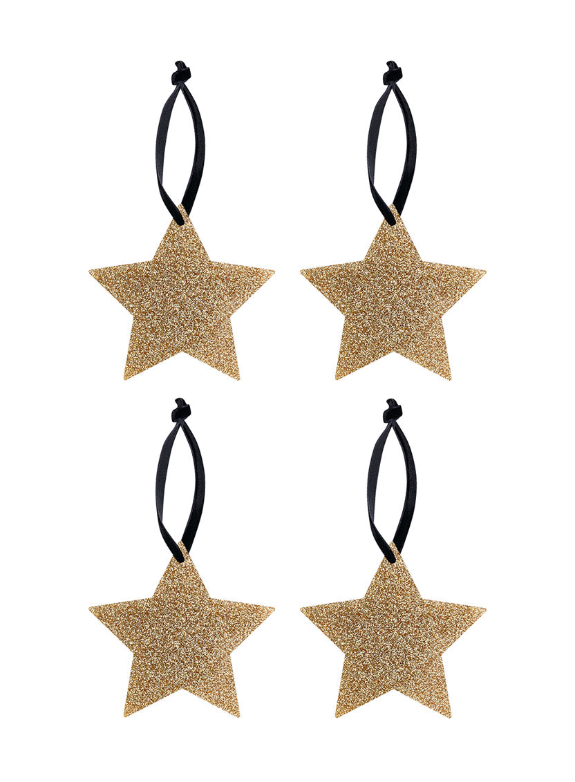 Tatty Devine Star Decoration Set of 4 - Gold Glitter