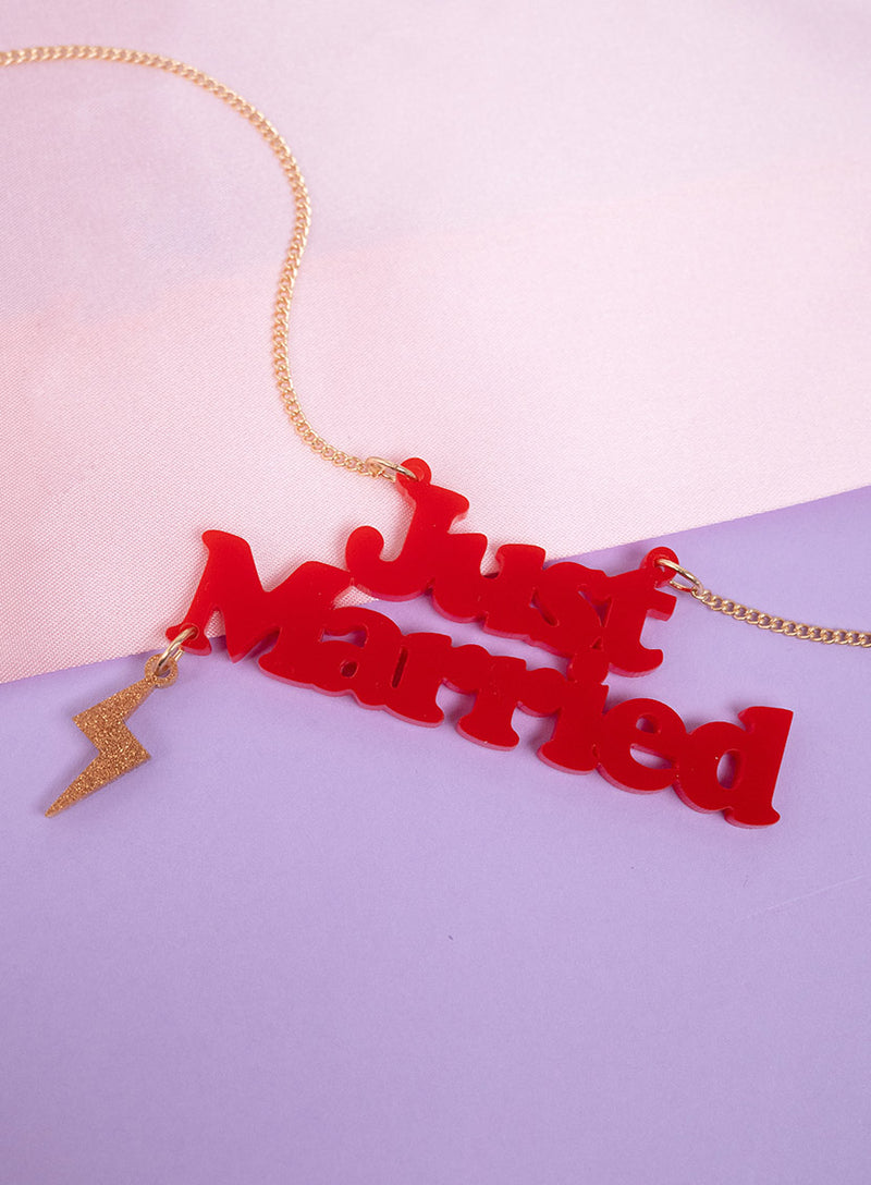 Just Married Necklace - Recycled Red