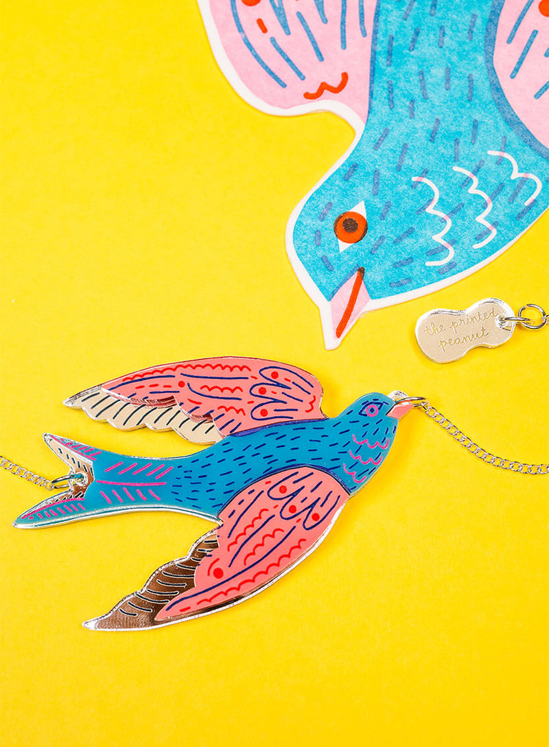 Blue Bird Swallow Necklace The Printed Peanut