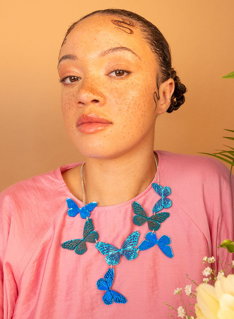 Blue Butterflies Statement Necklace - Acrylic Jewellery