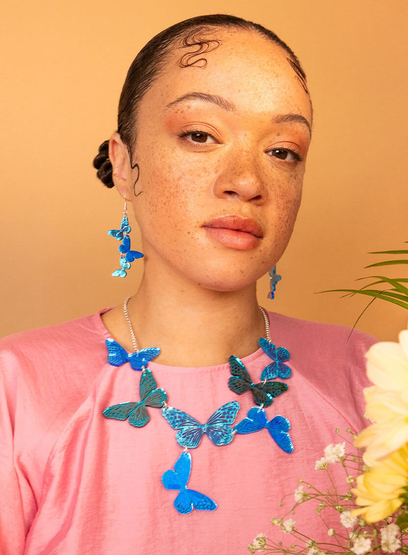Blue Butterflies Statement Necklace - wedding jewellery