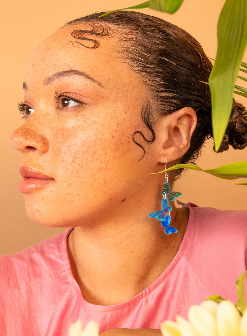 blue butterfly drop earrings summer