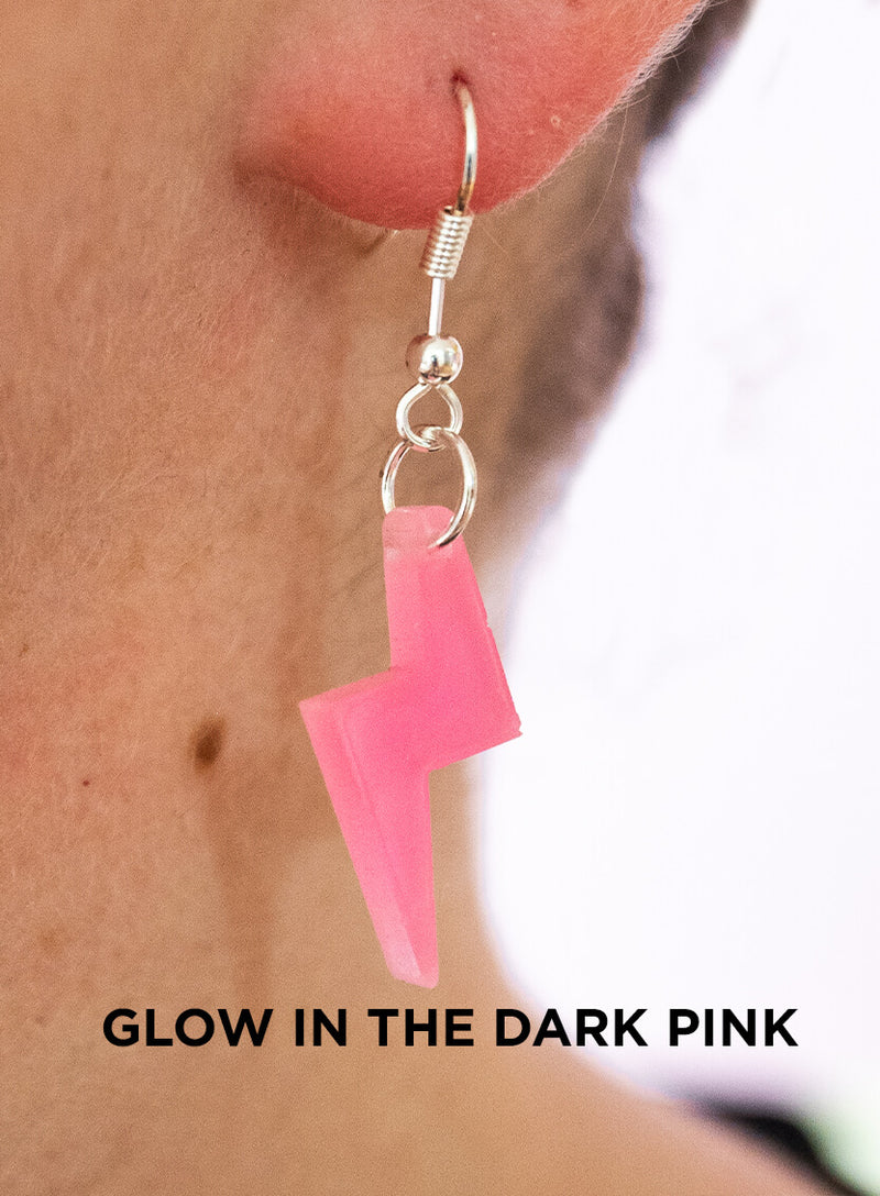 Tatty Devine Bolt Charm Earrings Glow in the Dark Pink