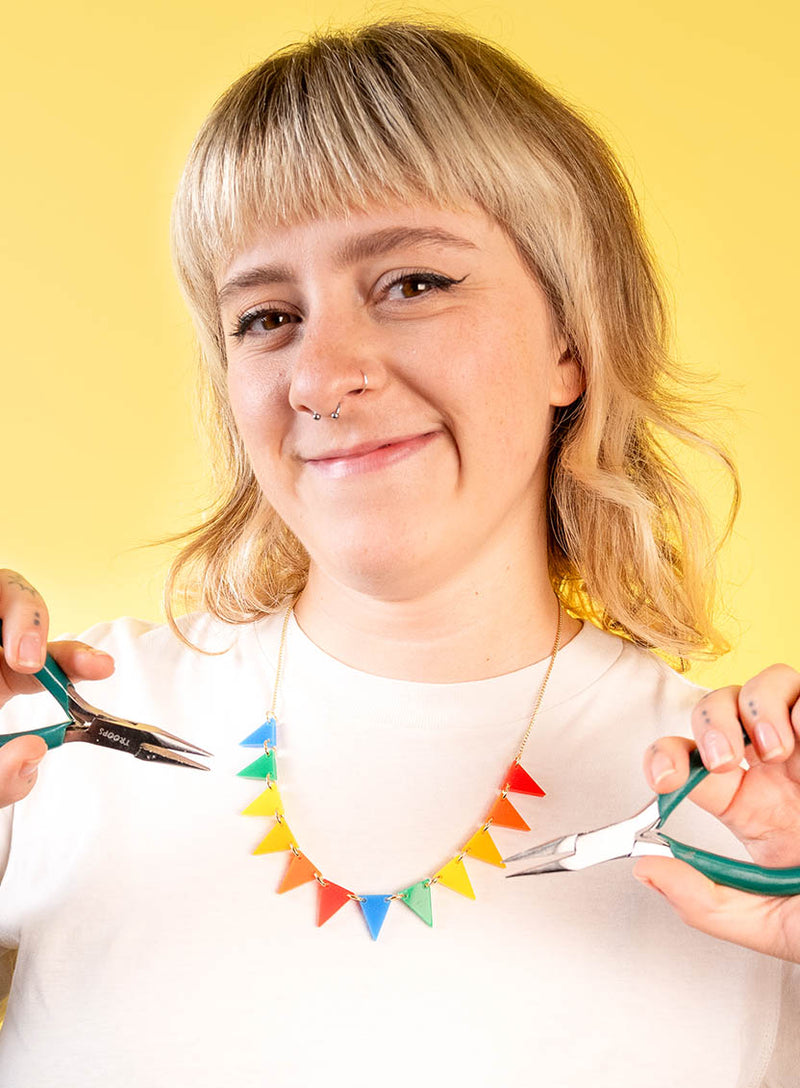 Bunting Necklace Kit - Recycled Rainbow - Gold Chain