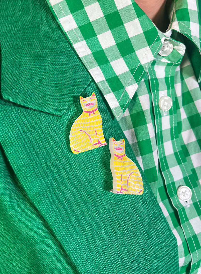 Cat Wearing A Ribbon Brooches The Printed Peanut