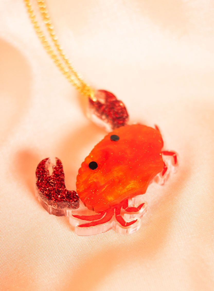 Crab Pendant Necklace Red Acrylic Tatty Devine Seaside Jewellery