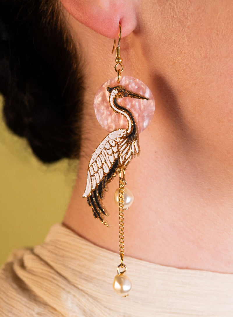 Crane Earrings Closeup