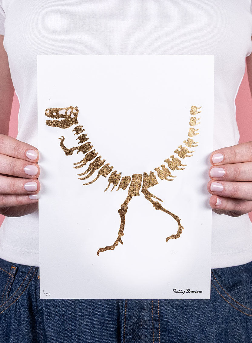 Dinosaur Art Print Gold Foil Model