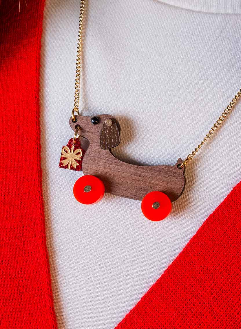 Dog on Wheels Present Necklace