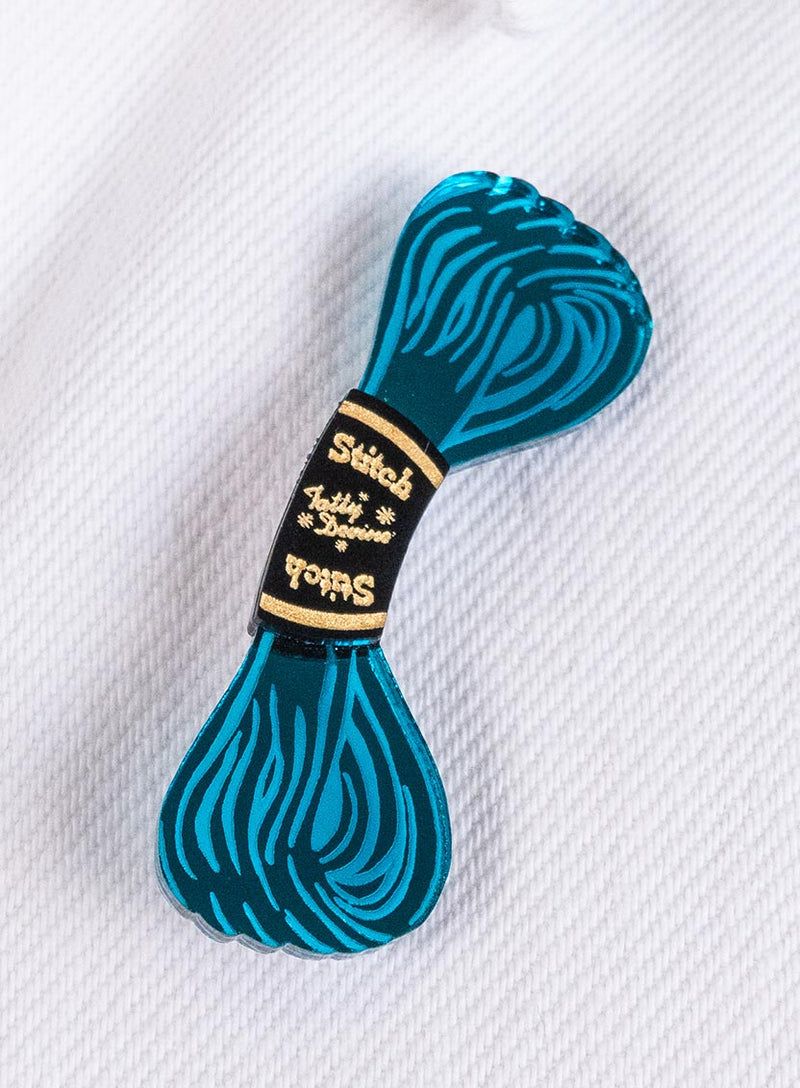 Embroidery Thread Brooch - Teal