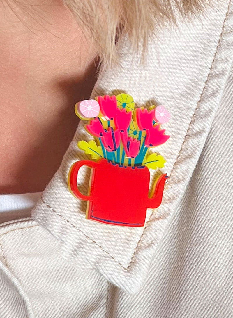 Flower Teapot Brooch The Printed Peanut