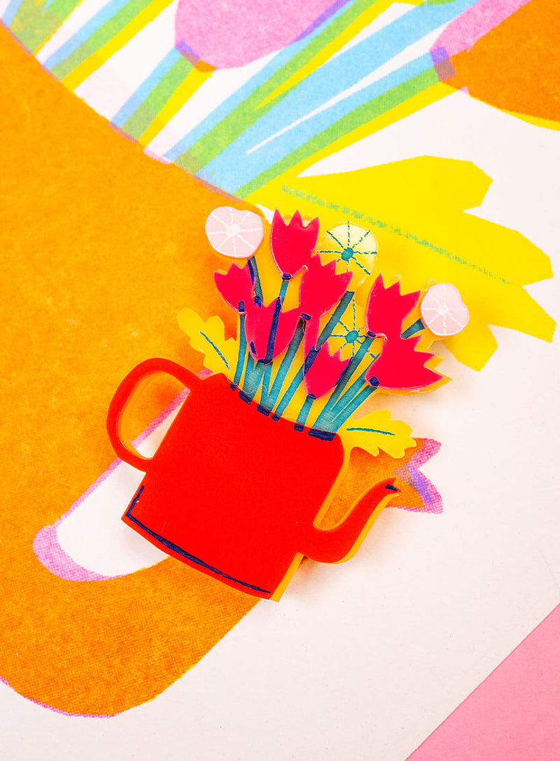 Flower Teapot Brooch The Printed Peanut