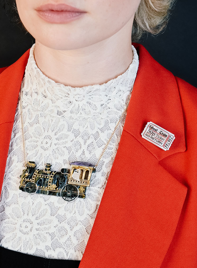 Ghost Train Ticket Brooch - Recycled