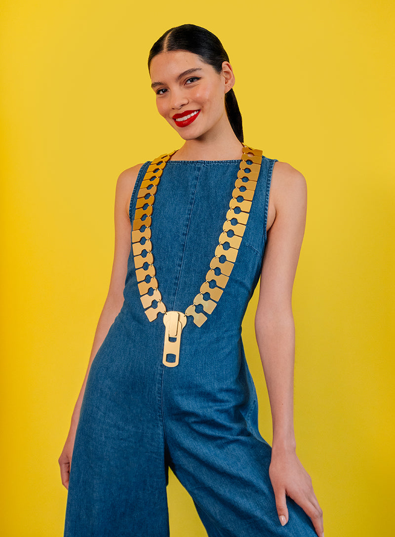 Giant Zip Necklace Gold
