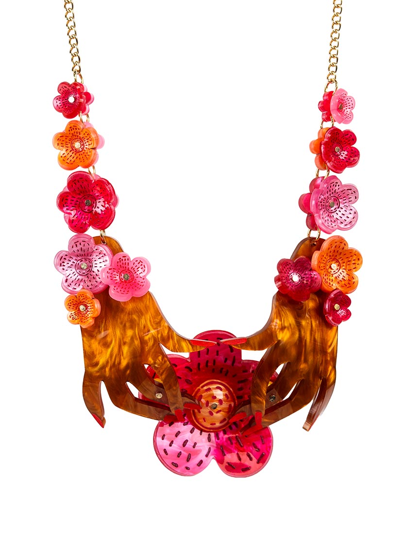 Hands and Flowers Statement Necklace