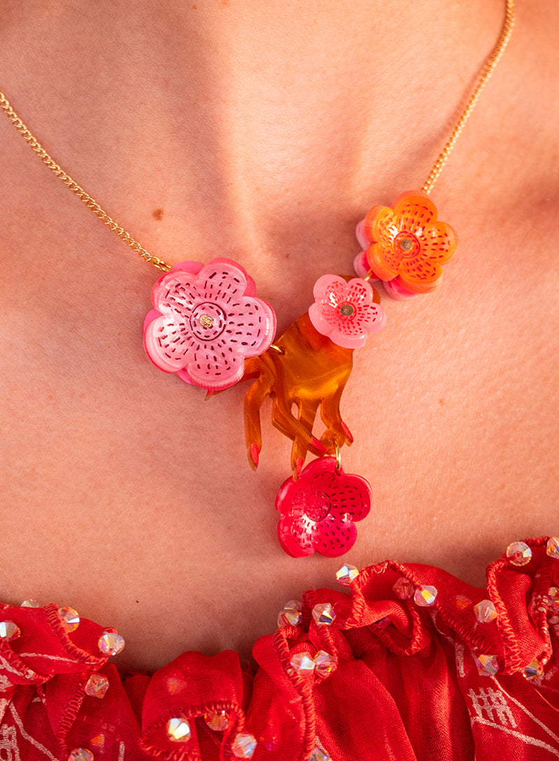Hands and Flowers Necklace