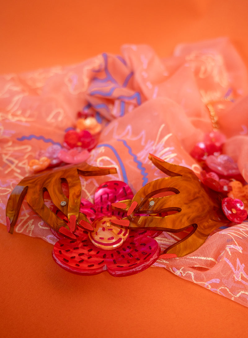 Hands and Flowers Statement Necklace