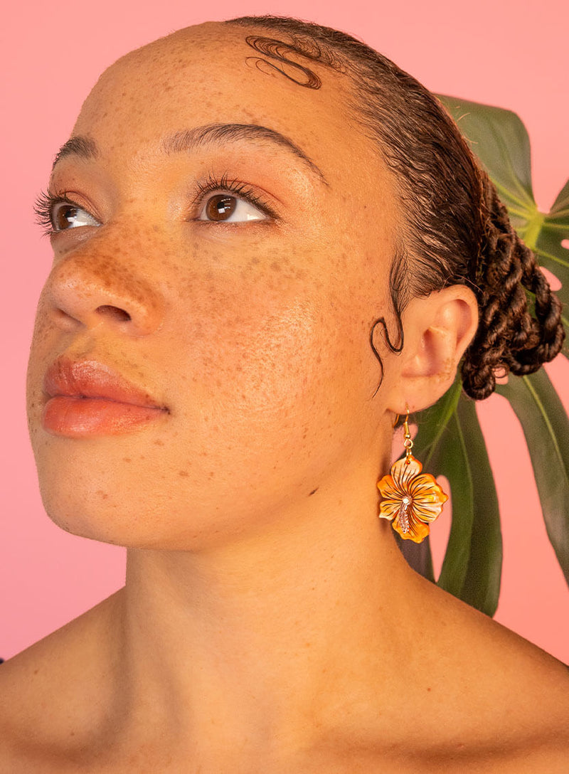 Hibiscus Flower Earrings - Orange