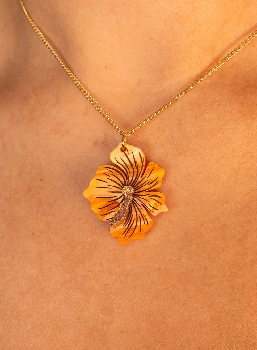Orange Hibiscus Flower Pendant