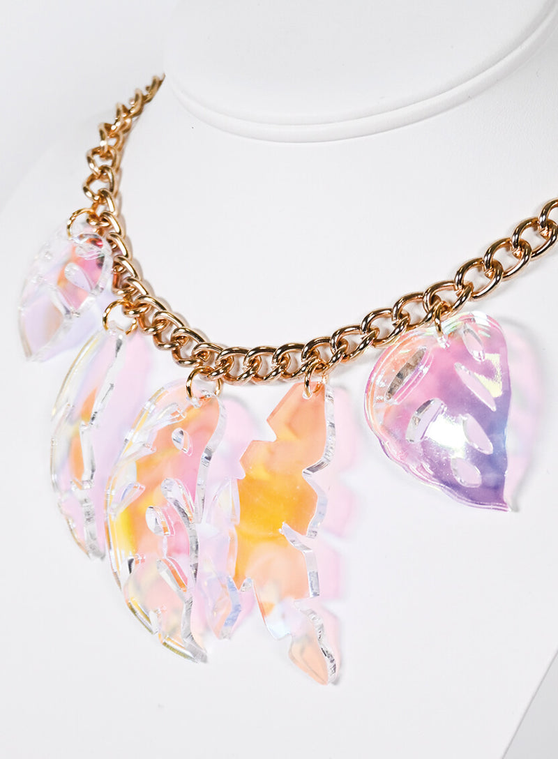 Iridescent Five Leaves Necklace